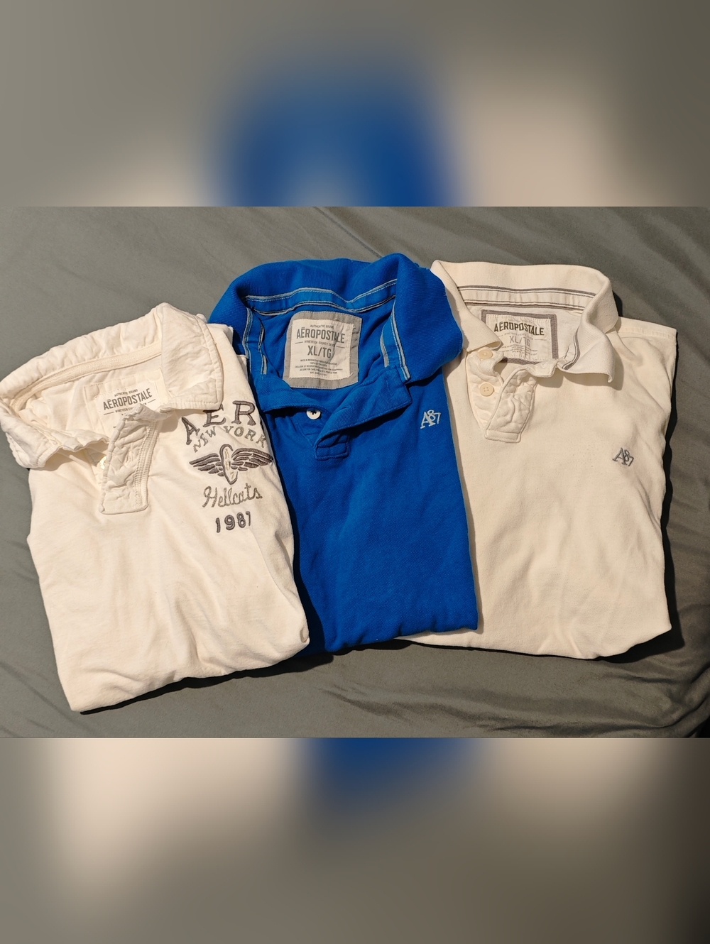 Lot of 3 Aeropostale Men's Short Sleeve Polo Shirts 2 Cream / Blue Size XL